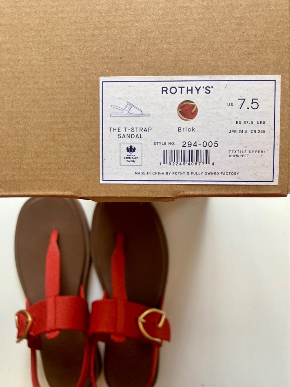 Rothy's The T–Strap Sandal - Brick Size 7.5 - Picture 4 of 7